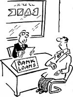 Drawing: a man at the loans counter in a bank (Bank loans)