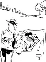 Drawing: a police officer at a driver's car window
