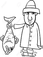 Drawing: Sotir holding the fish he caught