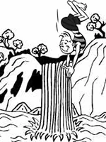 Drawing: a man jumping into a waterfall