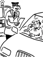 Drawing: a police officer pulling a driver over