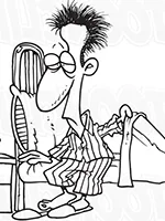 Drawing: a hungover man in pyjamas