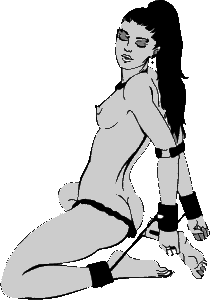Drawing: a half-naked woman kneeling on the floor