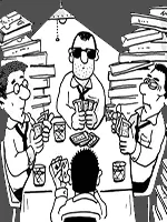 Drawing: men playing poker at a table